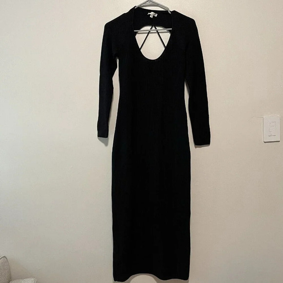 The Sei Black Textured Knit Strappy‎ Open Back Long Sleeve Midi Dress Size Small - Picture 3 of 10